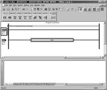 1 BASIC OPERATION 1.5.1 Components of Ladder Editor 1.5 LADDER EDITOR VIEW 1.5.1 Components of Ladder Editor 5 1 2 4 6 Program Window 7 Output Window 3 1.
