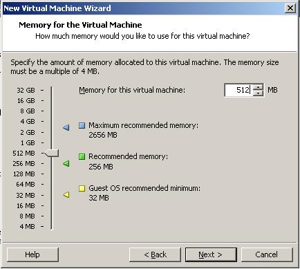 9. In the Memory dialog box, set the Memory for this