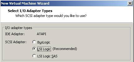 Set (if necessary) the I/O Adapter Types dialog SCSI