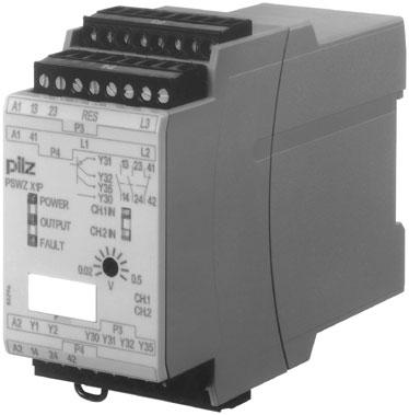 monitor for safe standstill monitoring Approvals Block diagram Unit features Positive-guided relay outputs: 2 safety contacts (N/O), instantaneous 1 auxiliary contact (N/C), instantaneous LED