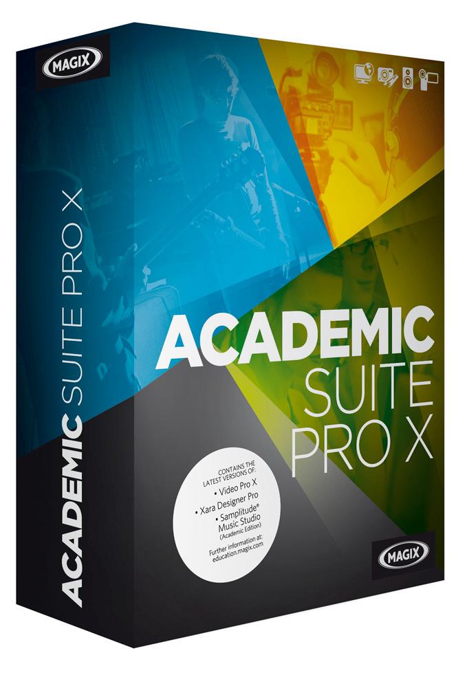 MAGIX Academic Suite Pro X Multimedia for teachers and students Contents: Packaging: 3 DVDs, 1 mini manual (32 pages) Minibox, 190 x 135 x 50 mm Release: 15.03.