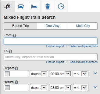 Booking a Flight, Hotel and Car Use the Flight tab to book a flight/train by itself or with car rental and/or hotel reservations.