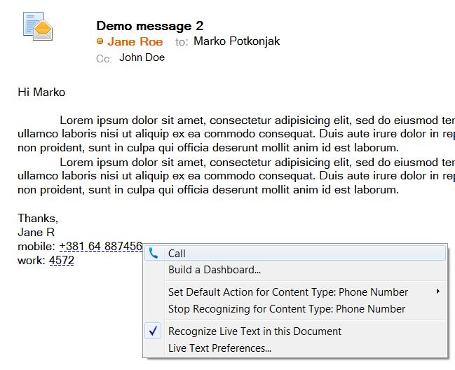 Click to Call via LiveText IBM Notes offers a feature called LiveText.