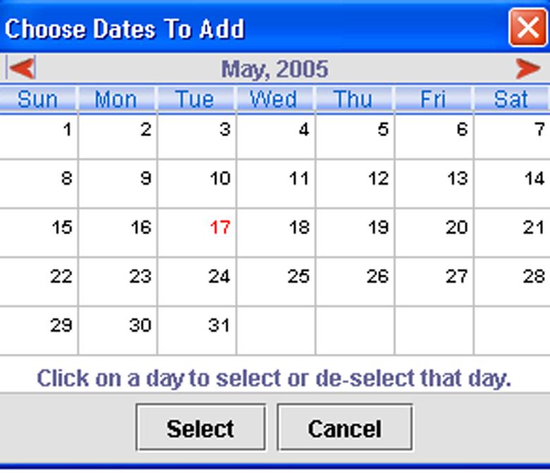 4. Click the days you would like to plan and then click Select.