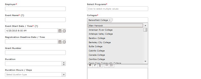 You can identify multiple participating colleges. Start to type in the field to find the relevant item.