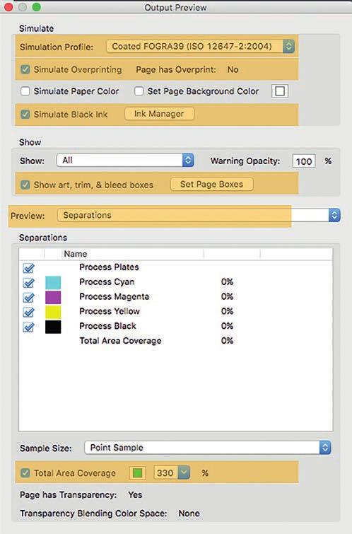 ACROBAT REVIEW Output Preview Another great tool available to you. This pallet will allow you to see if the correct colour profile is being used and additionally, simulate the colour.