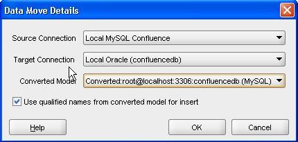 Our old database was called confluencedb so Oracle SQL developer wants to create a user and schema under the confluencedb user.