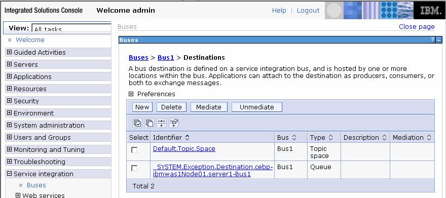 12. In the Bus page, under Destination resources, click on