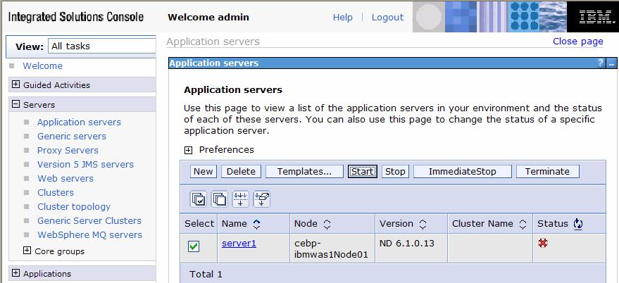 14. In the left pane of the Integrated Solutions Console, select Servers Application servers.