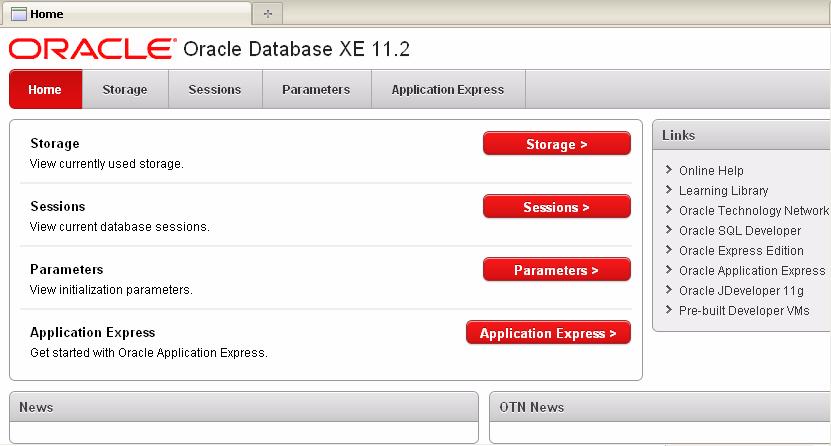 Getting started with Oracle Application Express To access the database home page, follow these steps: 1.