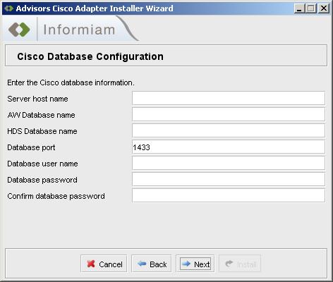 Figure 5: FA Database Configuration 12. Type the host name or IP address of the machine where the Cisco ICM databases are installed. 13. Type the database names. 14.