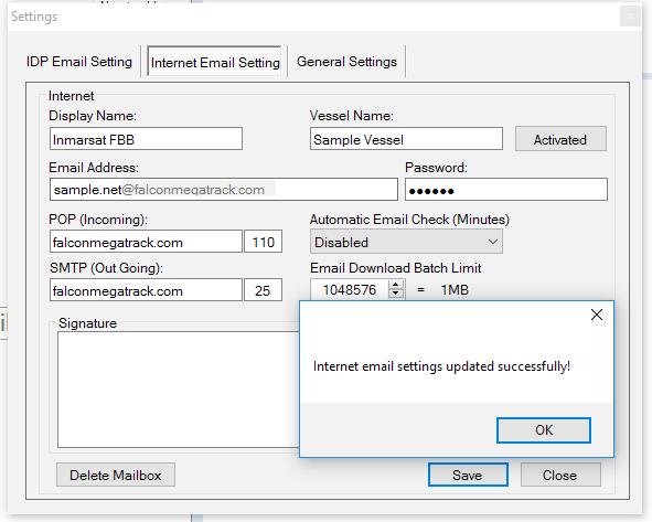 Generate and Obtain Vessel Email Address and Password.