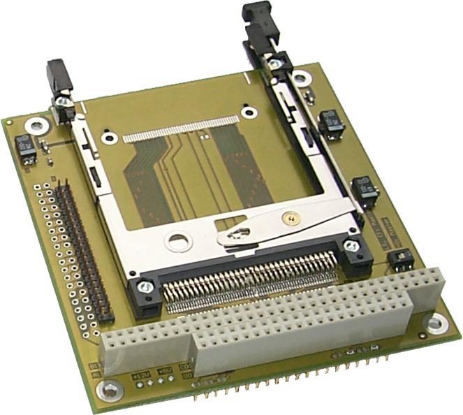 For mounting on top of other SBCs, the mounting holes defined in the PC/104 specification are available. The IDE signals are connected to the via a standard 40 or 44 pin IDE cable.