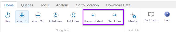 How to navigate the map Previous Extent/Next Extent This allows user to navigate to go back