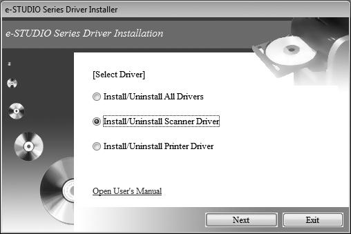 3 UNINSTALLING DRIVERS 2 Click Install/Uninstall Scanner Driver and click [Next]. When you click Install/Uninstall Scanner Driver, you can uninstall the scanner driver only.