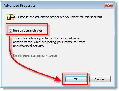 How to Troubleshoot Software Installations 4. Check the box for Run as administrator. 5. Click OK to finish, see Figure 45.