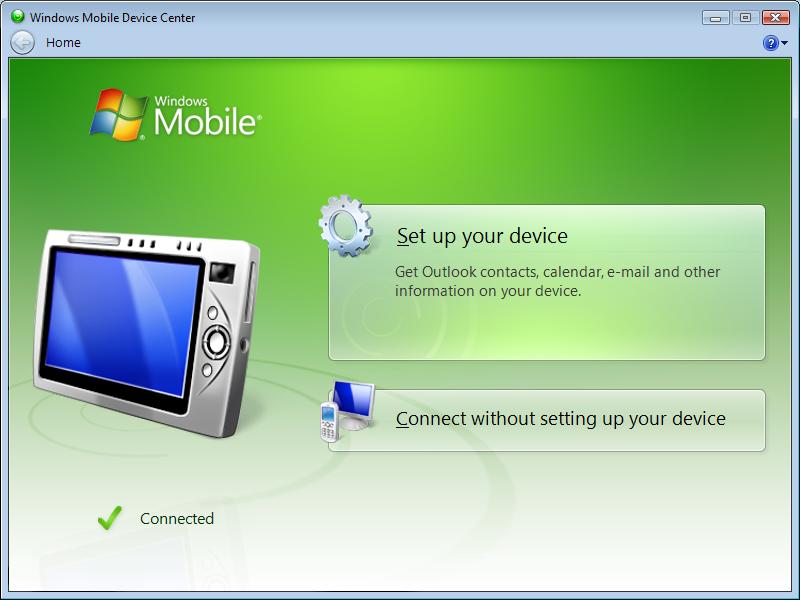 Installation Guide Mobile Device Center Setup Screen Appears Cause: The 810 Vibration Tester is connected with the Viewer Software through Windows Mobile Device Center to a PC with Windows 7 or Vista