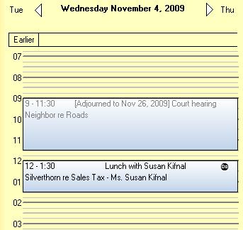 Working with an adjourned instance of an Appointment Adjourned instances are easy to identify on your Calendar. They appear with a grey font and have the adjournment details appended to their Title.