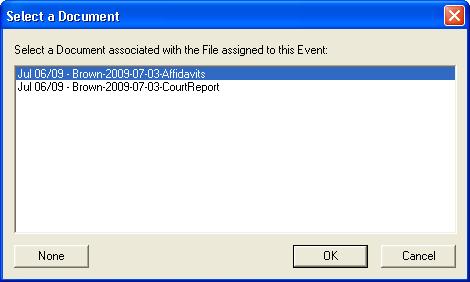 Associating a Document with an Event In Event Details, click the Select Document button next to the Document label.