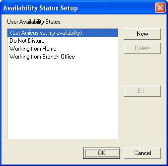 Customizing the Availability Status List Team Members can choose to set their Availability Status rather than have Amicus calculate their availability based on their Calendar.