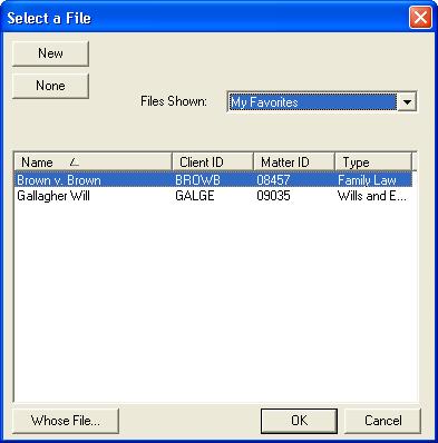 Selecting Favorite items for assignment Designating individual Files and Contacts as Favorites allows for quick selection of these items when assigning them to Events,