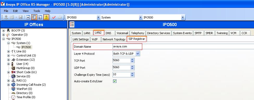 3.4 Administer SIP Registrar Select SIP Registrar sub-tab in the right pane. Enter a valid Domain Name.