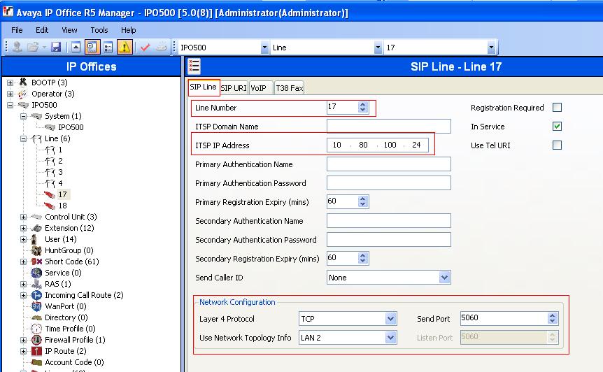 3.6 Administer SIP Trunk From the configuration tree in the left pane, right-click on Line and select New > SIP Line to add a new SIP Trunk.