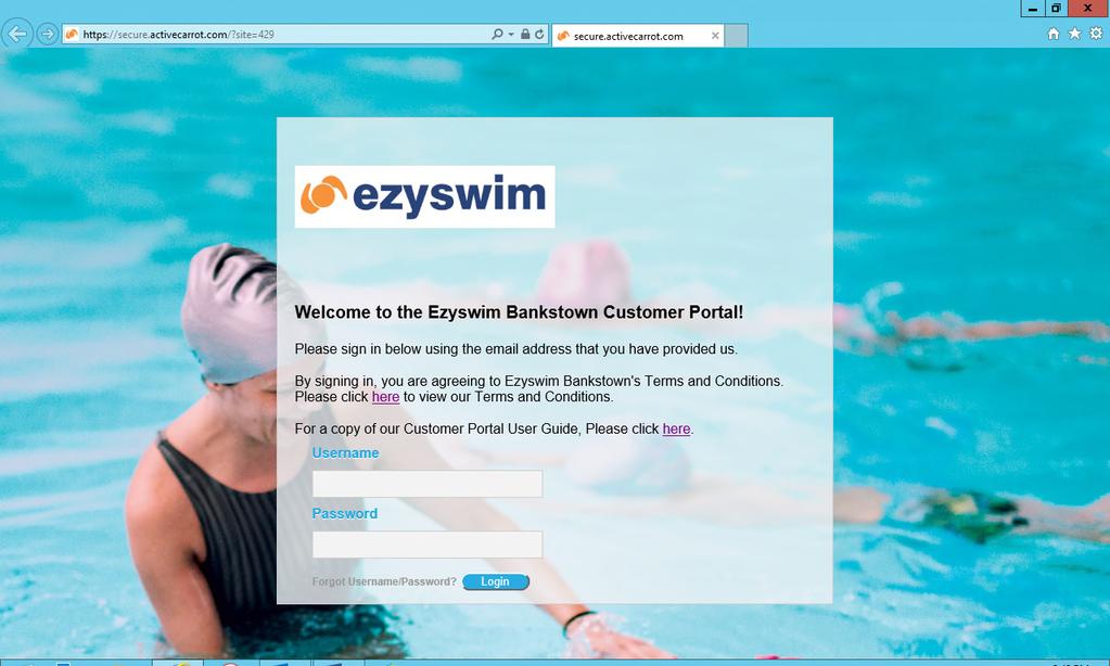 Click login 4. You will then receive an email from Ezyswim Bankstown with the subject line First login access code Copy and paste this code into the Access Code box on your browser. 5.