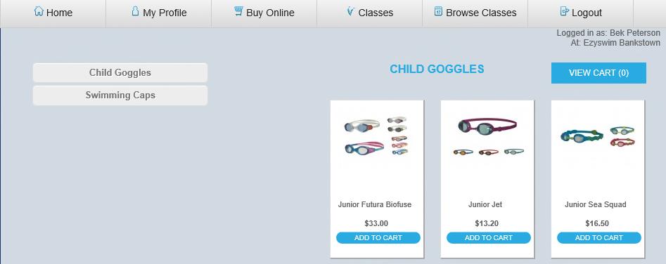 Buy Online Menu Online Store The online store is where you can purchase products such as caps and goggles online, and pick them up instore. Products are grouped by category on the left.