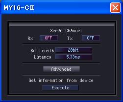 2.1. MY16-CII Serial Control and Latency Settings Figure 17: Yamaha Device Settings Window Roll your cursor over the Rx or Tx field to see an edit box that allows you to select a serial channel to be