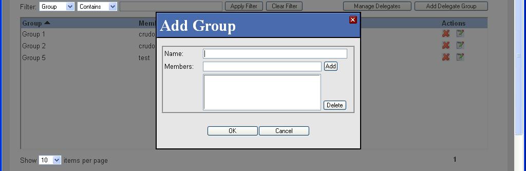 To create a new Delegate Group, click the Add Delegate Group button in the upper right-hand corner of the Delegates tab.