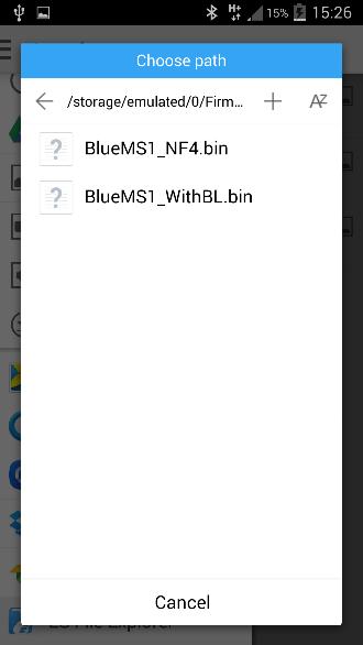 BlueMS: Firmware update file selection BlueMS: Firmware
