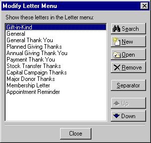 M AIL MERGE WITH MICROSOFT WORD 10 The Modify Letter Menu screen