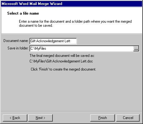 M AIL MERGE WITH MICROSOFT WORD 79 24. To continue with your second form letter, click New Document.The Conditional Merge Document screen appears.