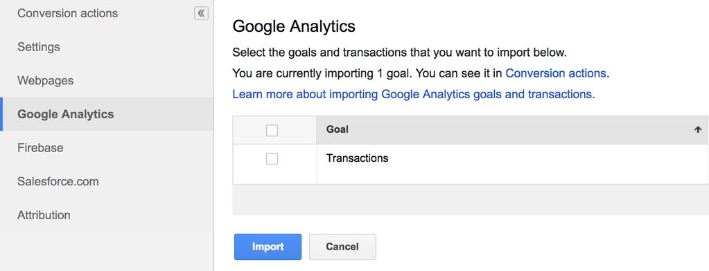 AdWords: Import Conversion From