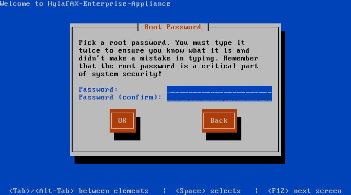3. Choose a password for the root administrative UNIX user.