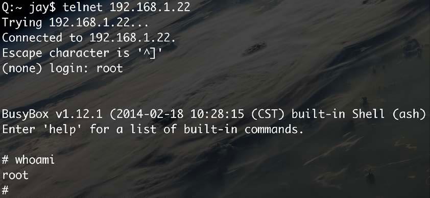 Command injection Starting telnet is still not proper RCE, though, since the device is