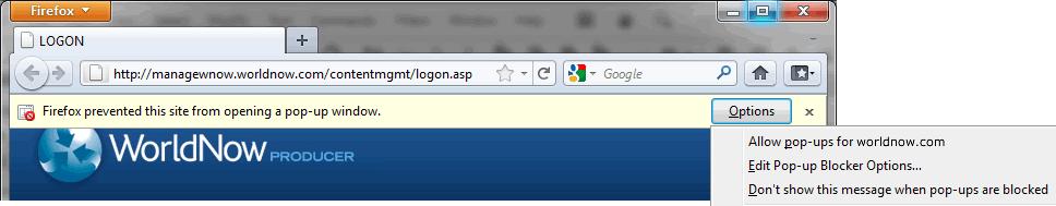 At that point, you will see a bar appear below the URL indicating that Firefox prevented this site b) Select