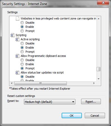 3. Enable JavaScript in your browser For Internet Explorer: a) In the Internet Options window (see 2a and 2b above), select the Custom Level button.