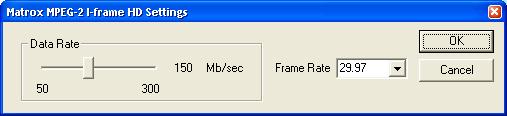 120 Configuring the Matrox MPEG-2 I-frame HD codec When you click your program s Configure button to configure the Matrox MPEG-2 I-frame HD codec, the following dialog box appears: 1 Drag the Data