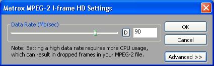 24 Selecting your MPEG-2 I-frame settings When you select the Matrox MPEG-2 I-frame or Matrox MPEG-2 I-frame HD format to capture or export your video using Adobe Premiere Pro, you can specify