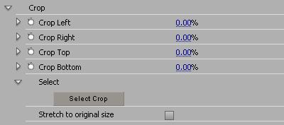 Cropping your clip Many of the Matrox effects allow you to apply crop settings to your clip. To apply crop settings, click the triangle next to Crop to expand the property list.