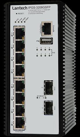 IPGS-3208GSFP 8 10/100/1000T + 2 1000M SFP L2+ w/8 PoE at/af Industrial Managed Switch w/ Enhanced G.
