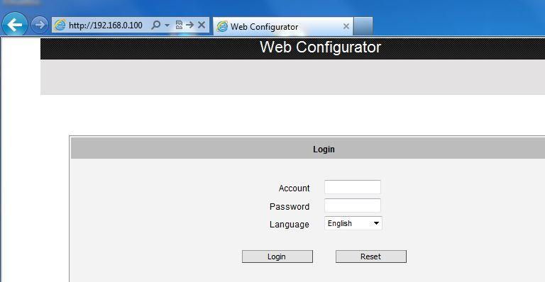 Upon successful connection to the camera, the user interface called Web Configurator would appear together with the login page.