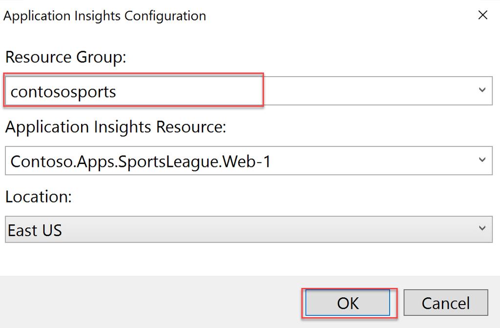 6. On the Application Insights Configuration dialog
