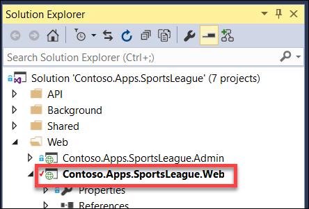 Subtask 3: Deploy the e-commerce web app from Visual Studio 10. Navigate to the Contoso.Apps.SportsLeague.