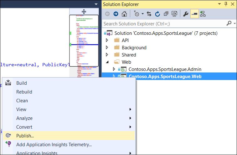 Web project located in the Web folder using the Solution Explorer