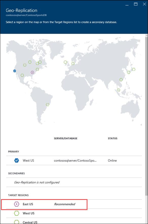 4. Select the Azure Region to place the Secondary within.