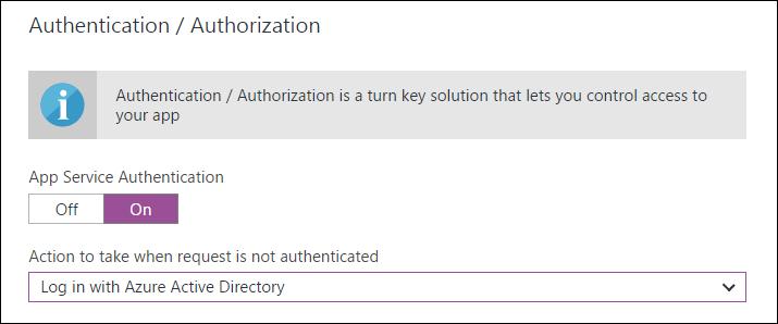 Change App Service Authentication to