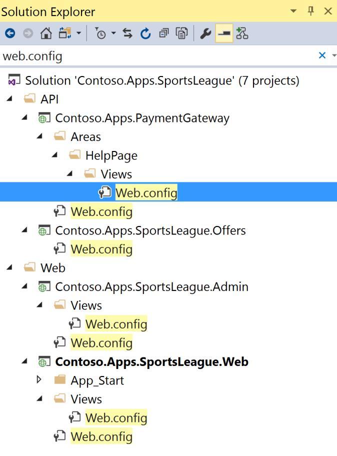 5. If you run the app using localhost, ensure connection strings for all of the web.